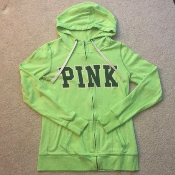 VS PINK Lime Green Funnel Neck Zip Up Sweatshirt - Picture 1 of 4